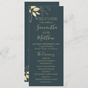 Dark Teal & Gold Foliage Botanical Wedding Program