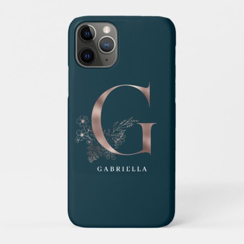 Dark Teal Gold Letter Monogram G Phone Case