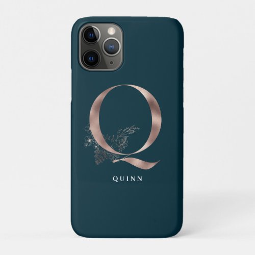 Dark Teal Gold Letter Monogram Q Phone Case