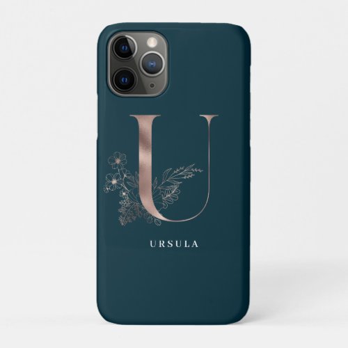 Dark Teal Gold Letter Monogram U Phone Case