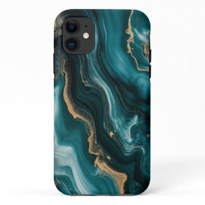 Dark Teal Gold Marble iPhone 11 Case