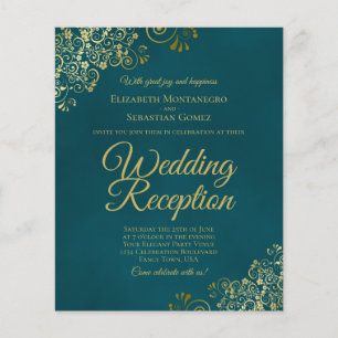 Dark Teal & Gold Wedding Reception BUDGET Invite