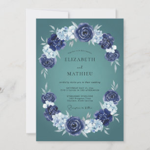 Dark Teal Graceful Winter Wedding Invitation