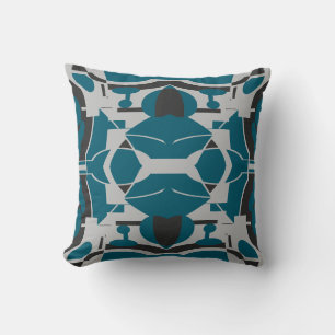 Dark Teal Gray Black Mediterranean Abstract Mosaic Throw Pillow