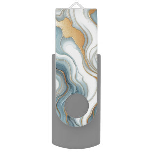 Dark Teal Gray Light Blue Gold Marble Art Pattern Flash Drive
