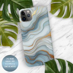 Dark Teal Gray Light Blue Gold Marble Art Pattern iPhone 15 Pro Max Case