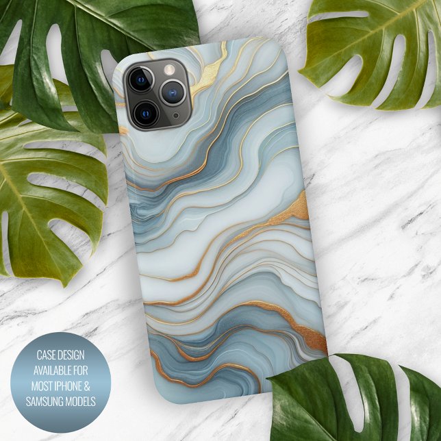Dark Teal Gray Light Blue Gold Marble Art Pattern iPhone Case (Creator Uploaded)