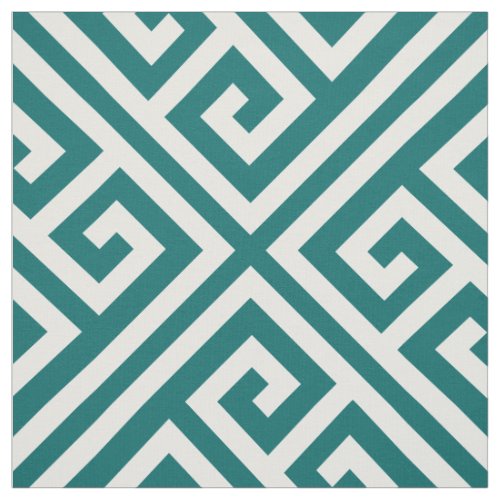 Dark Teal Greek Key Large Scale Fabric