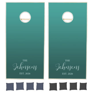 Dark Teal Green Gradient Wedding Cornhole Set
