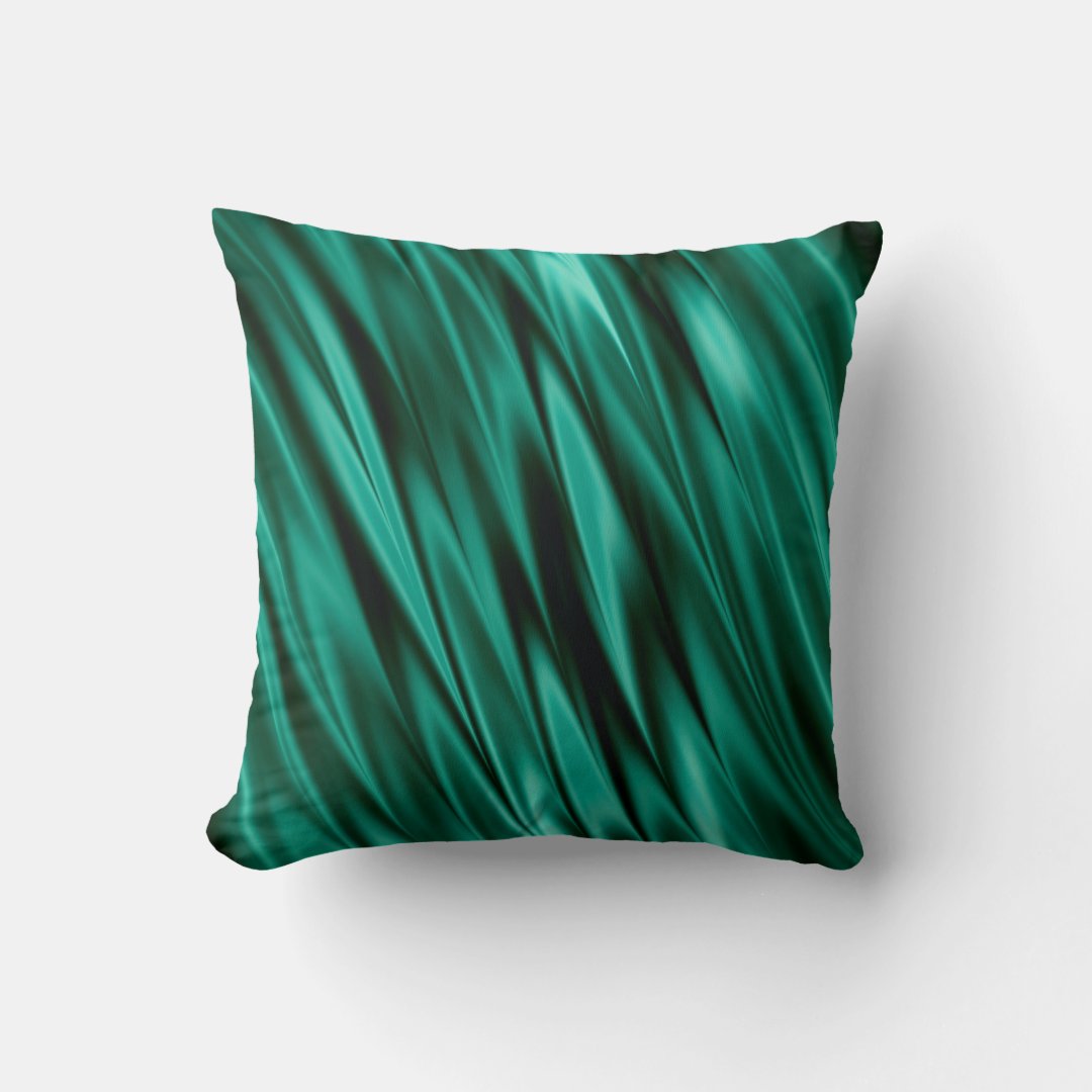 Dark teal green satin waves throw pillow Zazzle