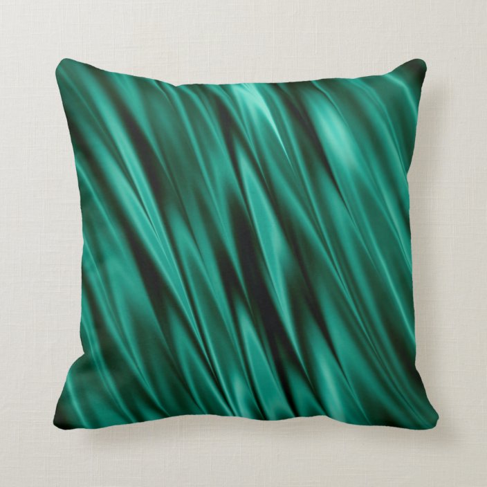 Dark teal green satin waves throw pillow