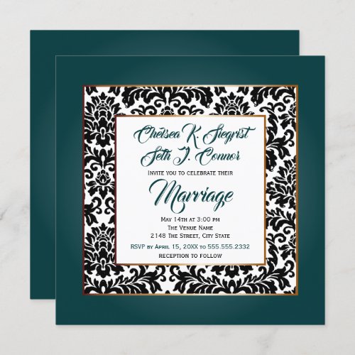 Dark Teal Green White and Black Invitation