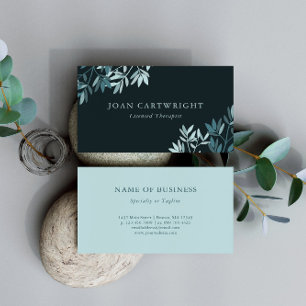 Dark Teal Greenery Leaves - Therapist Business Card