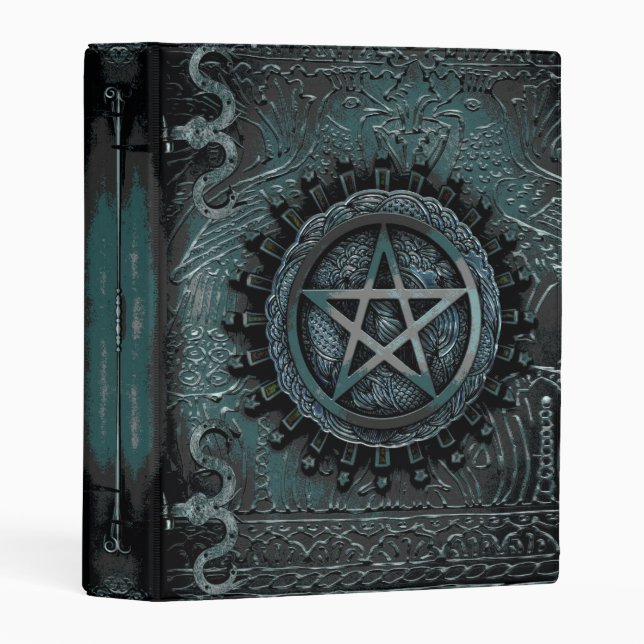 Dark Teal Grey Embossed Pentacle Book of Shadows Mini Binder (Front/Spine)
