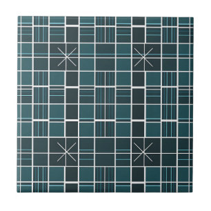 Dark Teal Grid Pattern Starburst Accent Modern  Ceramic Tile