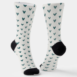 Dark Teal Heart Pattern Socks