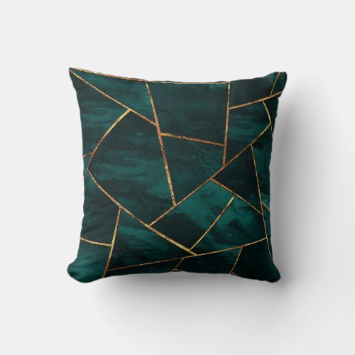 Dark Teal Ink Copper Gold Geometric Glam 1 Throw Pillow