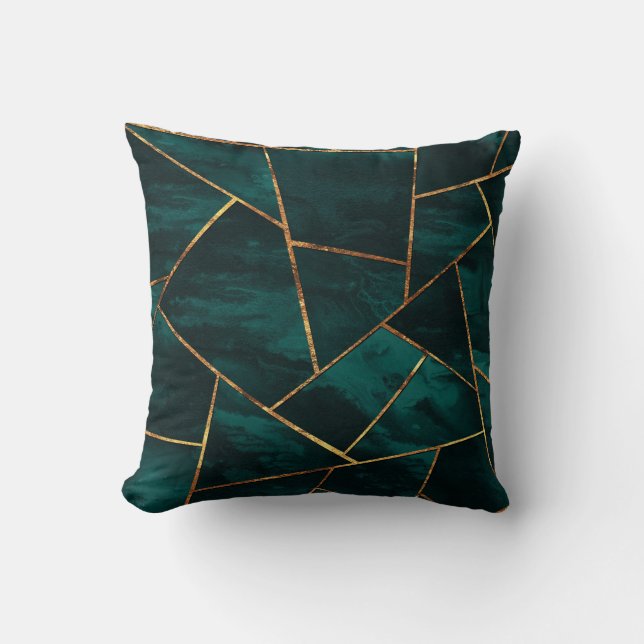 Dark Teal Ink Copper Gold Geometric Glam #1 Throw Pillow (Front)