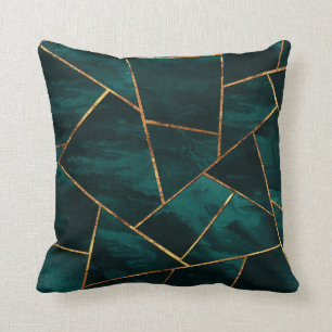 Dark Teal Ink Copper Gold Geometric Glam #1 Throw Pillow