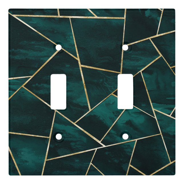 Dark Teal Ink Gold Geometric Glam #1 Light Switch Cover (Front)