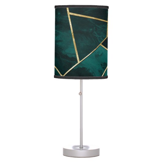 Dark Teal Ink Gold Geometric Glam #1 Table Lamp (Front)