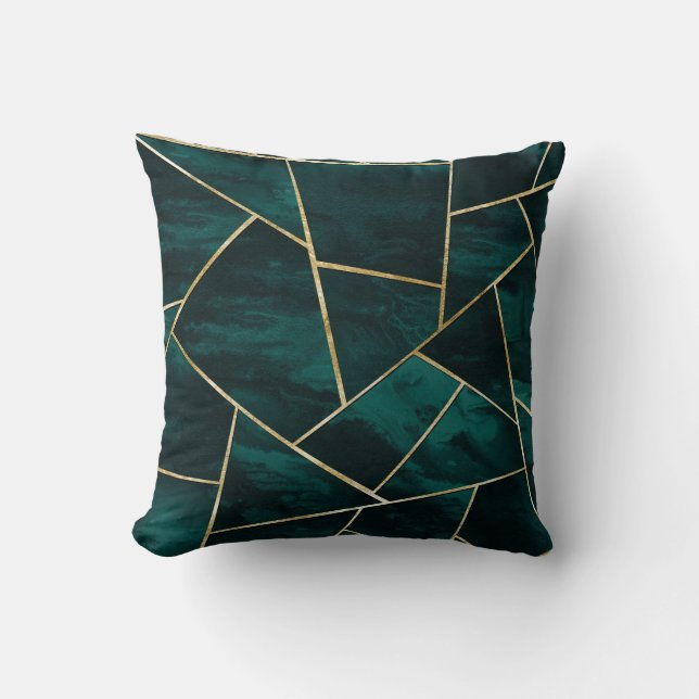 Dark Teal Ink Gold Geometric Glam #1 Throw Pillow (Front)
