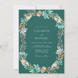Dark Teal Leafy Wedding Invitation