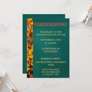 Dark Teal Leaves Thanksgiving Friends Giving Invitation