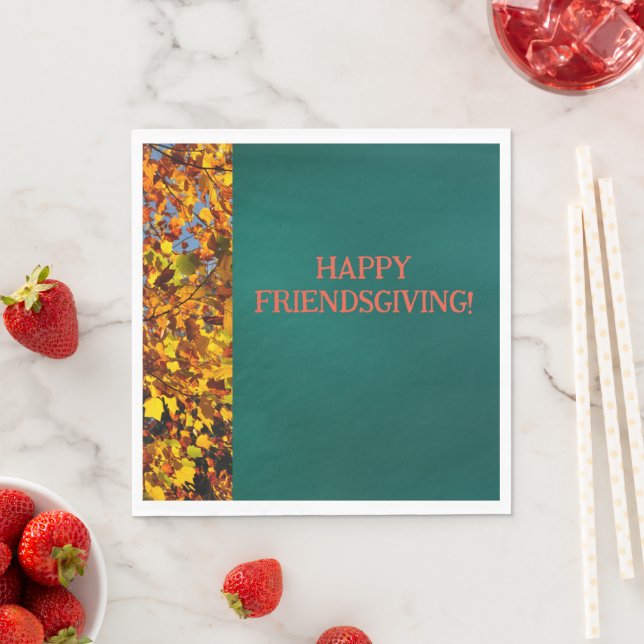 Dark Teal  Leaves Thanksgiving Friendsgiving Napkins (Insitu)