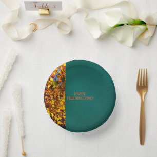 Dark Teal Leaves Thanksgiving Friendsgiving Paper Bowls