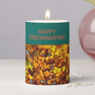Dark Teal Leaves Thanksgiving Friendsgiving Pillar Candle