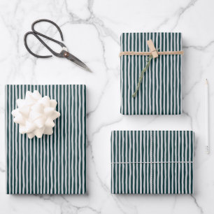 Dark Teal & Light Gray Wonky Stripes Wrapping Paper Sheets
