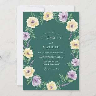 Dark Teal Lilac Wildflower Wedding Invitation