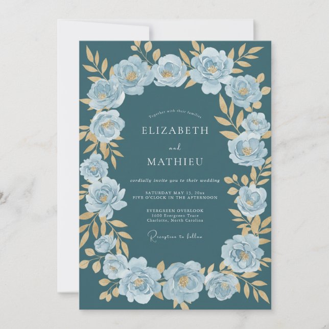Dark Teal Luminous Winter Wedding Invitation (Front)