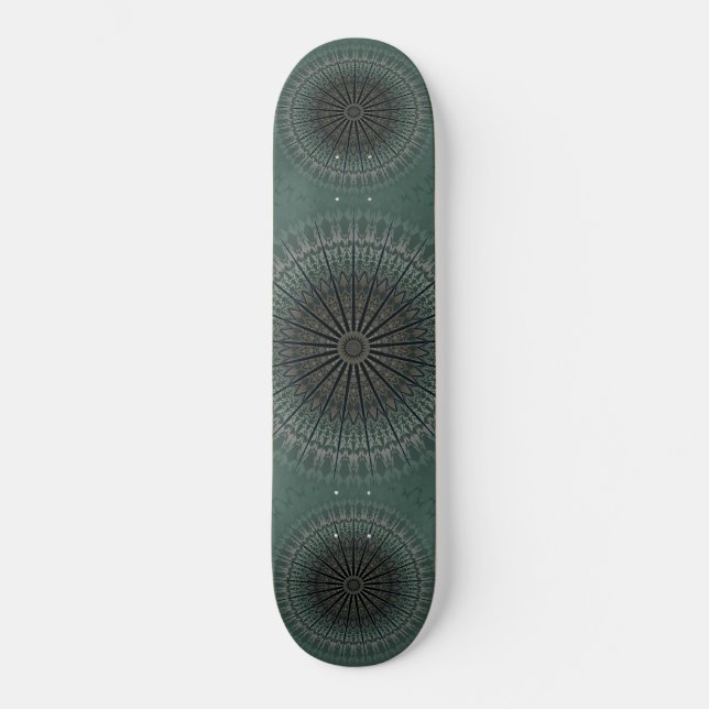 Dark Teal Mandala Skateboard Deck (Front)