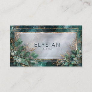 Dark Teal Marble Gold Geometric Eucalyptus Business Card