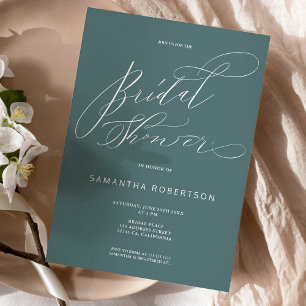 Dark teal minimalist calligraphy bridal shower invitation