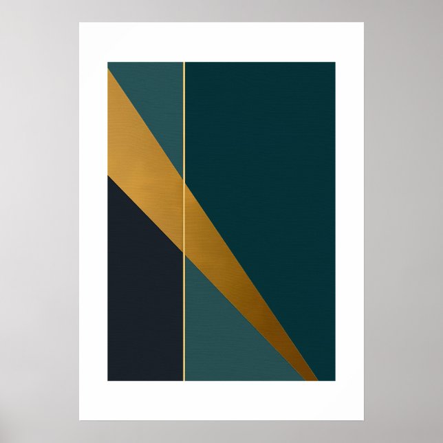 Dark Teal Modern Art Piece with Gold Elements Poster (Front)