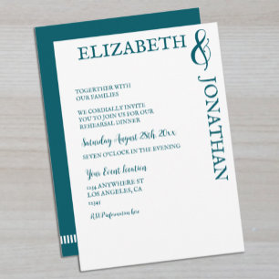 Dark Teal Modern Typography Rehearsal Dinner Invitation
