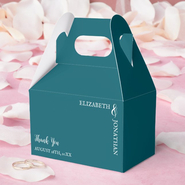 Dark Teal Modern Typography Wedding Favor Boxes (Wedding)