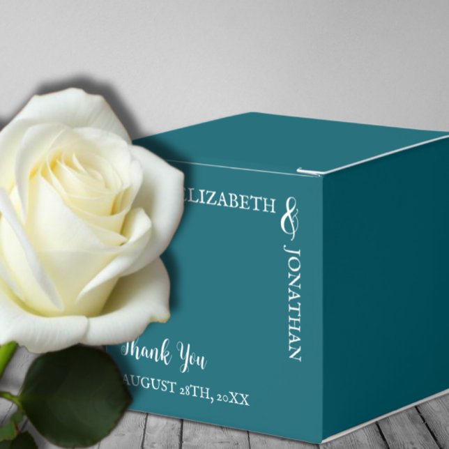 Dark Teal Modern Typography Wedding Favor Boxes (Creator Uploaded)