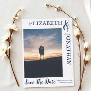 Dark Teal Modern Typography Wedding Save The Date Letterpress Photo Cards