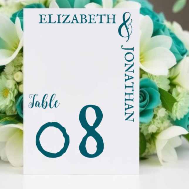 Dark Teal Modern Typography Wedding Table Number (Creator Uploaded)