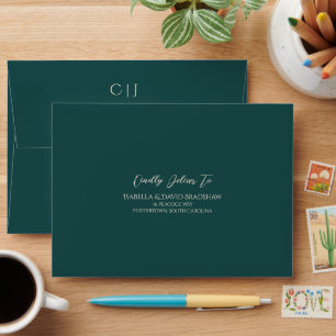 Dark Teal Monochromatic Wedding Envelope