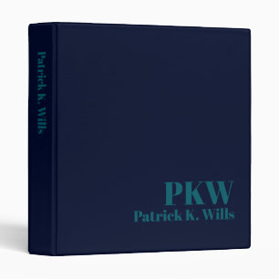 Dark-Teal Monogram Deep-Blue Portfolio 3 Ring Binder