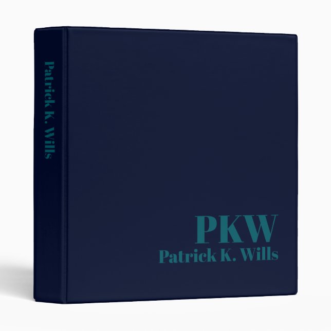 Dark-Teal Monogram Deep-Blue Portfolio  3 Ring Binder (Front/Spine)