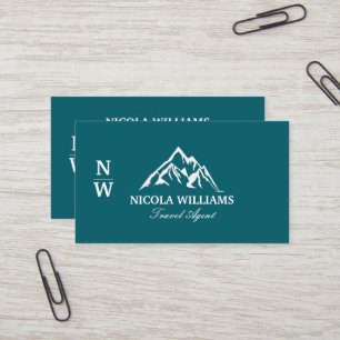 Dark Teal Mountain Logo Travel Agent Business Card