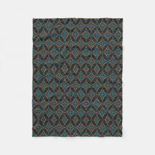 Dark Teal Ornamental Damask Fleece Blanket