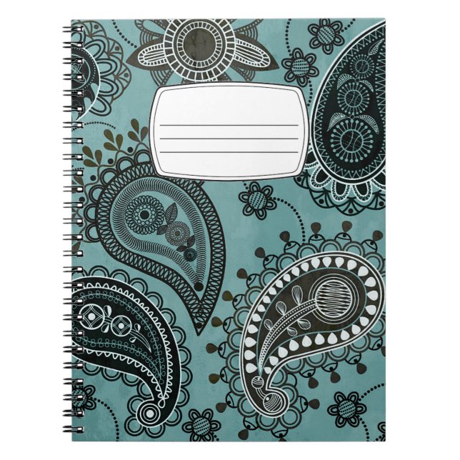 Dark teal paisley compositon notebook (Front)