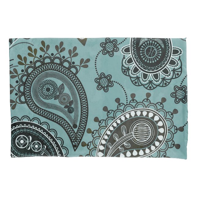 Dark teal paisley pillow case (Front)